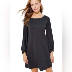 NWT LOFT Long Sleeve Round Neck Balloon Sleeve Grey Stretch Shift Mini Dress M